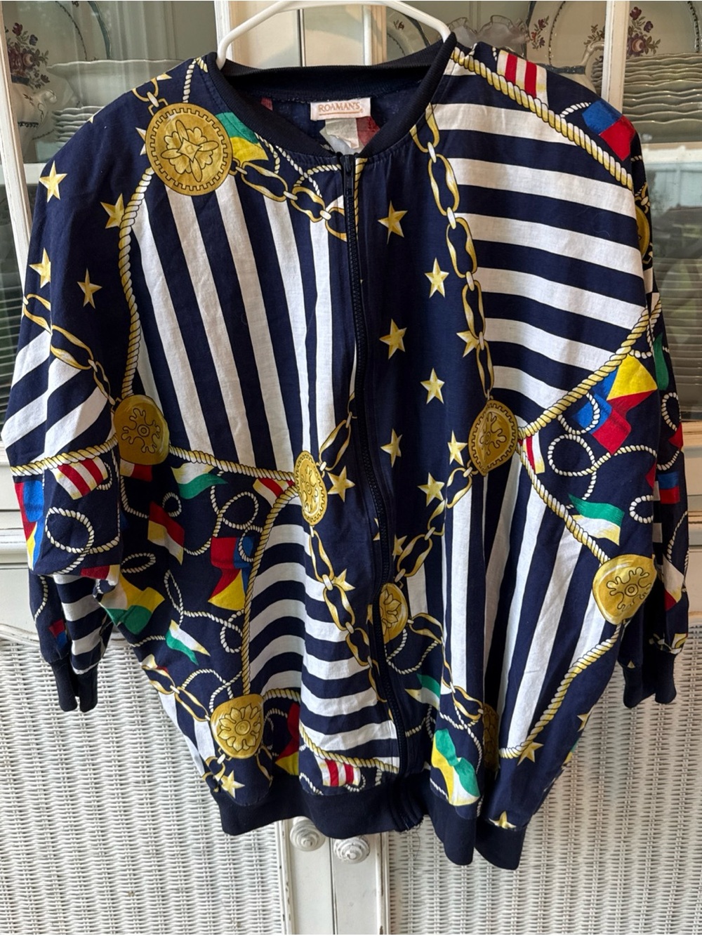 Vintage Roamans Colorful Gold Blu Zip Up 80’s  Jacket Windbreaker Women's Size M